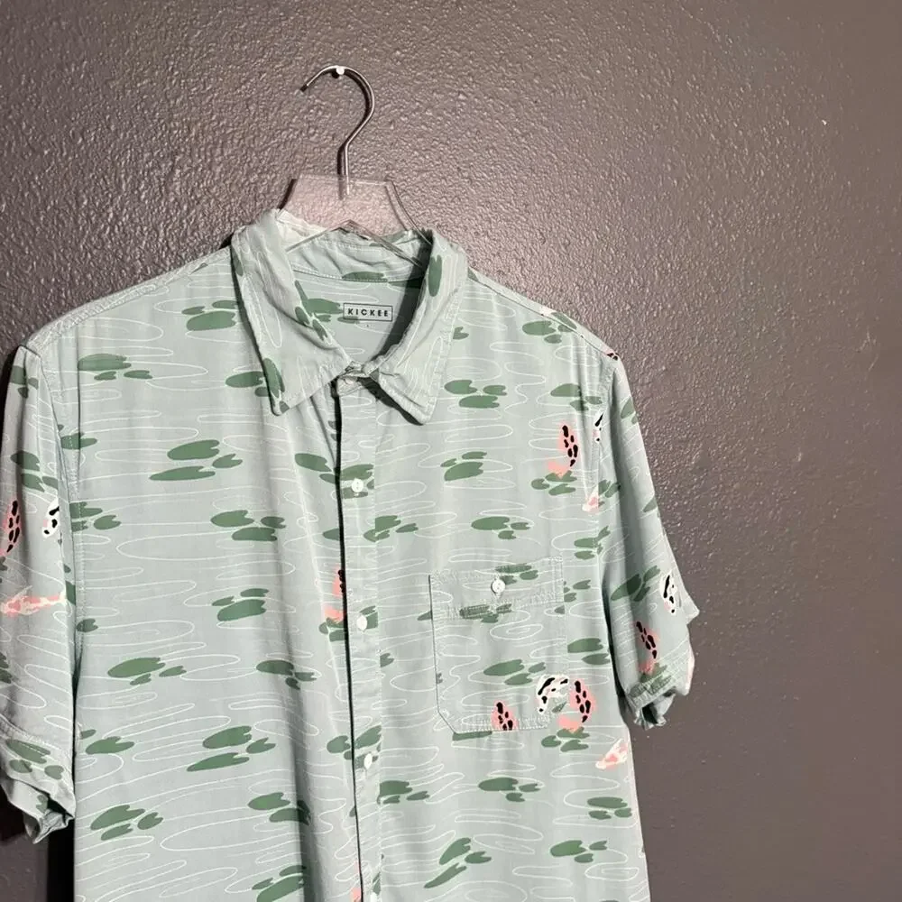 Kickee Koi Short Sleeve Button Down Size L